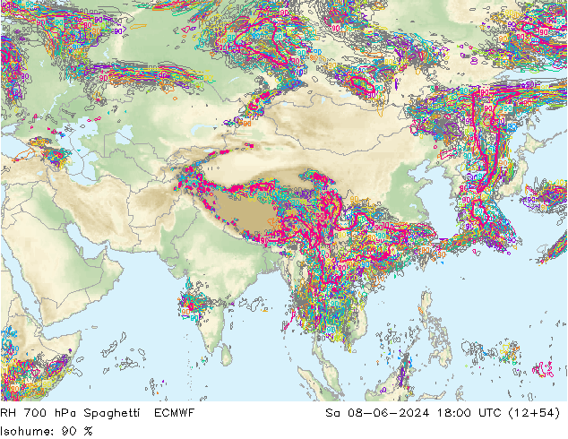 RH 700 hPa Spaghetti ECMWF Sa 08.06.2024 18 UTC