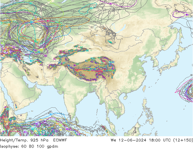 Height/Temp. 925 hPa ECMWF Qua 12.06.2024 18 UTC