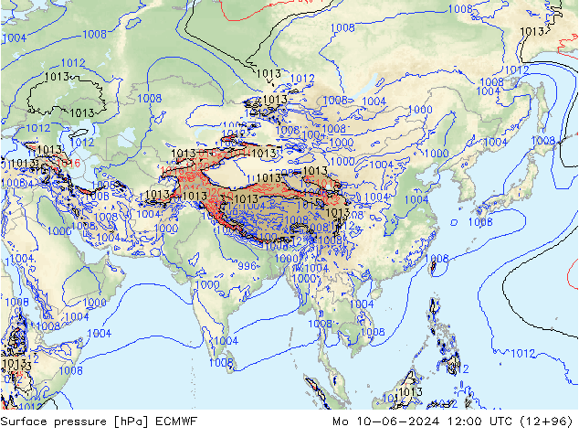 pressão do solo ECMWF Seg 10.06.2024 12 UTC