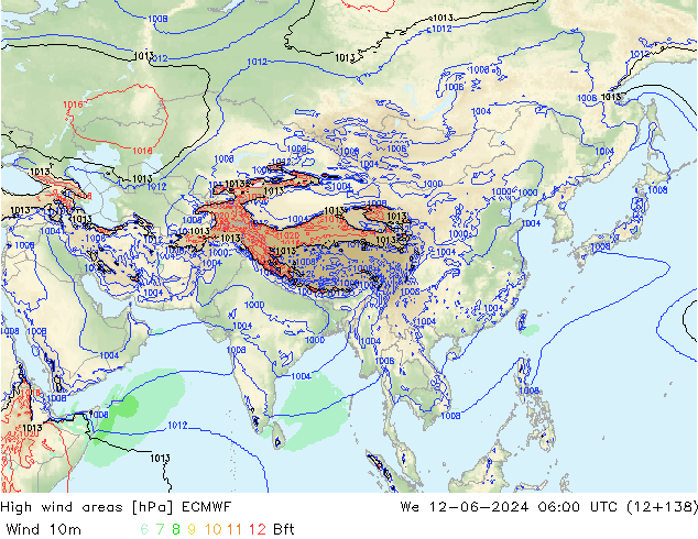 High wind areas ECMWF Qua 12.06.2024 06 UTC