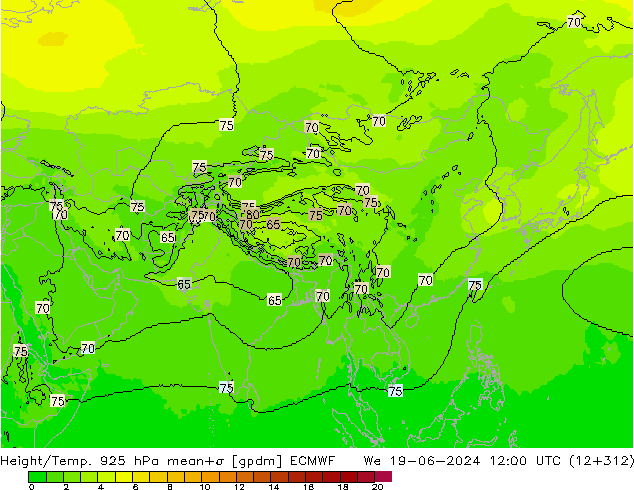 Height/Temp. 925 hPa ECMWF We 19.06.2024 12 UTC