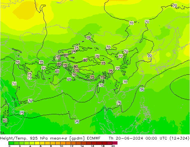 Height/Temp. 925 hPa ECMWF Qui 20.06.2024 00 UTC