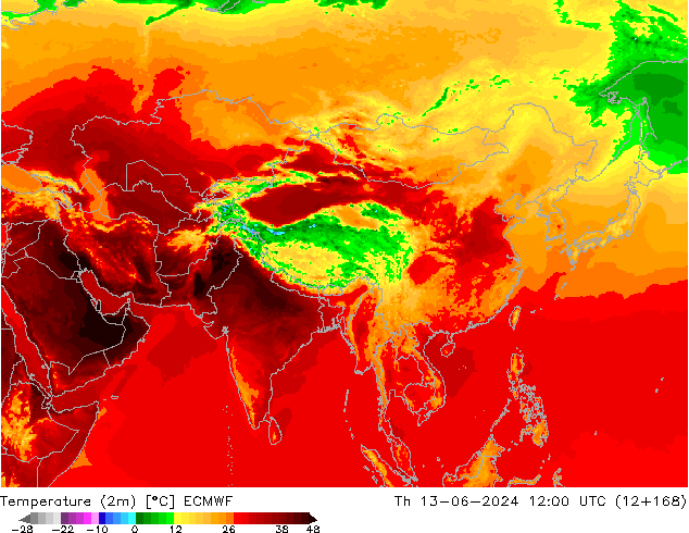 Temperature (2m) ECMWF Th 13.06.2024 12 UTC