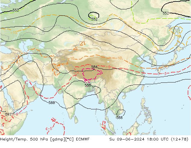 Yükseklik/Sıc. 500 hPa ECMWF Paz 09.06.2024 18 UTC