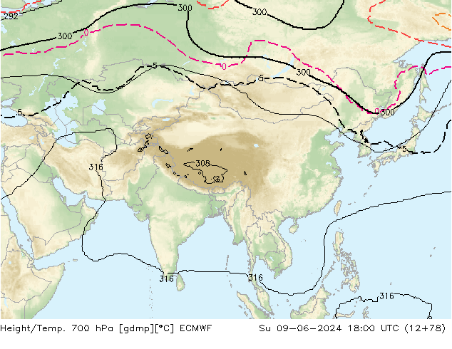 Height/Temp. 700 hPa ECMWF  09.06.2024 18 UTC