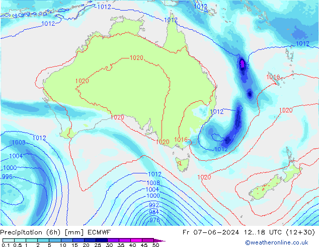 Precipitation (6h) ECMWF Fr 07.06.2024 18 UTC