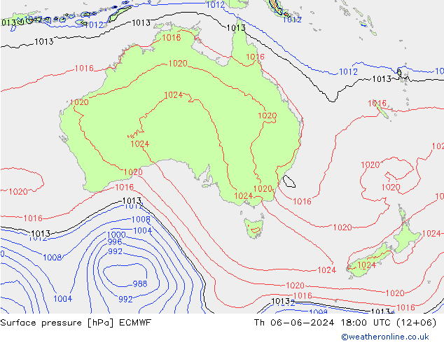 Surface pressure ECMWF Th 06.06.2024 18 UTC