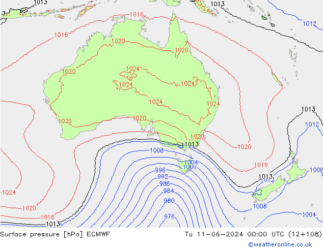 pressão do solo ECMWF Ter 11.06.2024 00 UTC