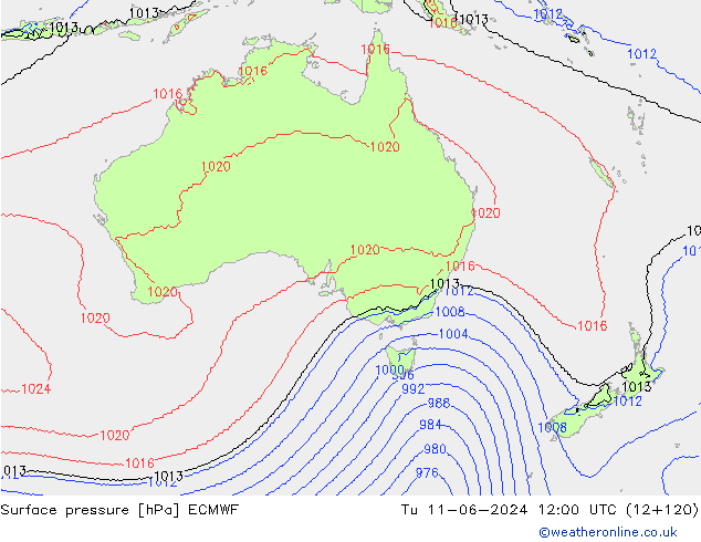 Surface pressure ECMWF Tu 11.06.2024 12 UTC