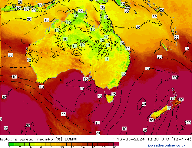 Isotaca Spread ECMWF jue 13.06.2024 18 UTC