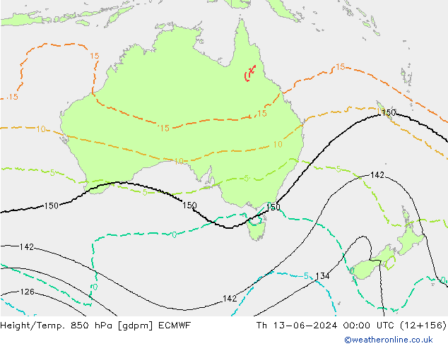 Height/Temp. 850 hPa ECMWF gio 13.06.2024 00 UTC