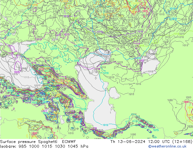 pression de l'air Spaghetti ECMWF jeu 13.06.2024 12 UTC