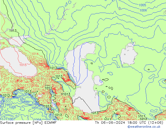 Atmosférický tlak ECMWF Čt 06.06.2024 18 UTC