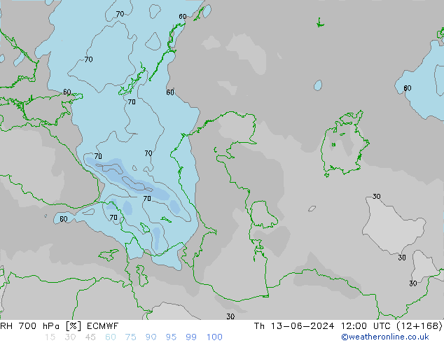 Humidité rel. 700 hPa ECMWF jeu 13.06.2024 12 UTC