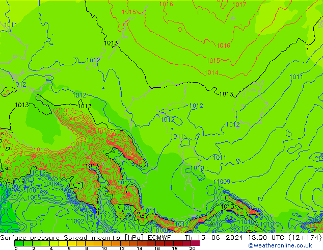 pression de l'air Spread ECMWF jeu 13.06.2024 18 UTC