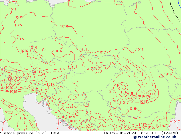 Atmosférický tlak ECMWF Čt 06.06.2024 18 UTC