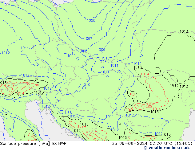 Surface pressure ECMWF Su 09.06.2024 00 UTC