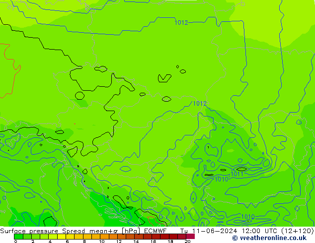 Atmosférický tlak Spread ECMWF Út 11.06.2024 12 UTC