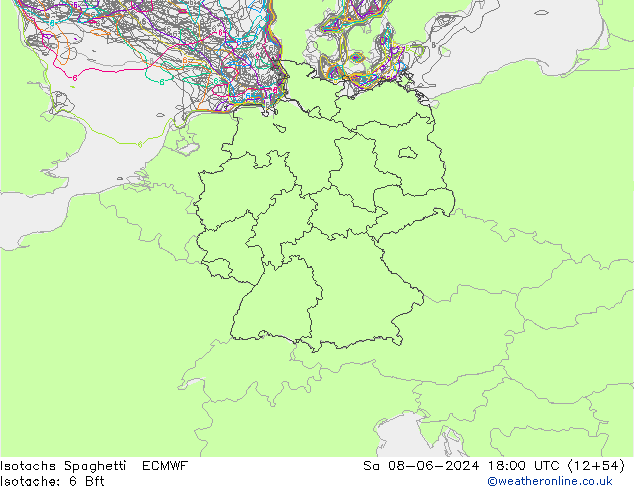 Isotachen Spaghetti ECMWF za 08.06.2024 18 UTC