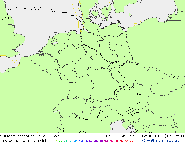 Isotachs (kph) ECMWF Fr 21.06.2024 12 UTC