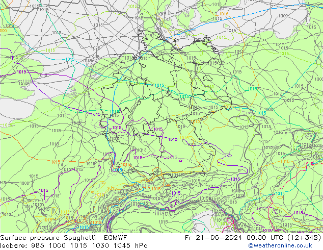 Luchtdruk op zeeniveau Spaghetti ECMWF vr 21.06.2024 00 UTC