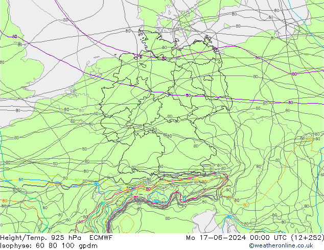 Height/Temp. 925 hPa ECMWF Mo 17.06.2024 00 UTC