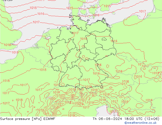 Surface pressure ECMWF Th 06.06.2024 18 UTC