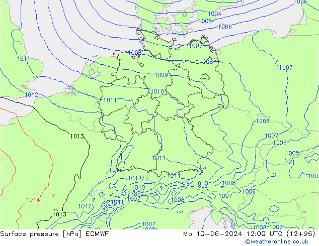 Pressione al suolo ECMWF lun 10.06.2024 12 UTC