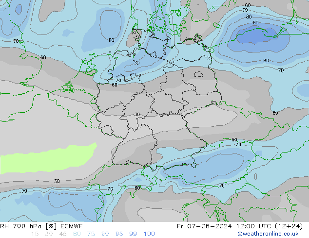 RH 700 hPa ECMWF pt. 07.06.2024 12 UTC