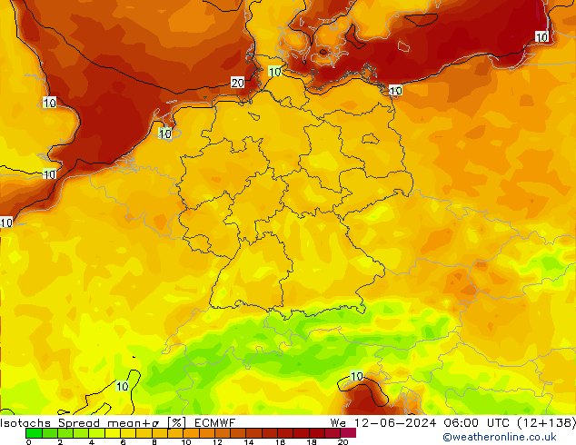 Isotachs Spread ECMWF We 12.06.2024 06 UTC