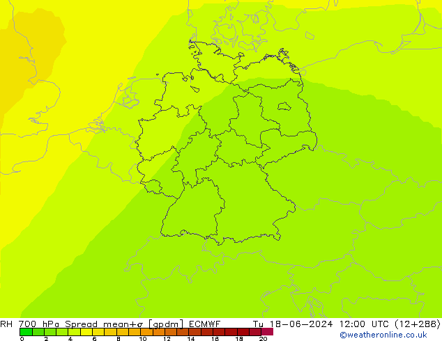 RH 700 hPa Spread ECMWF Ter 18.06.2024 12 UTC