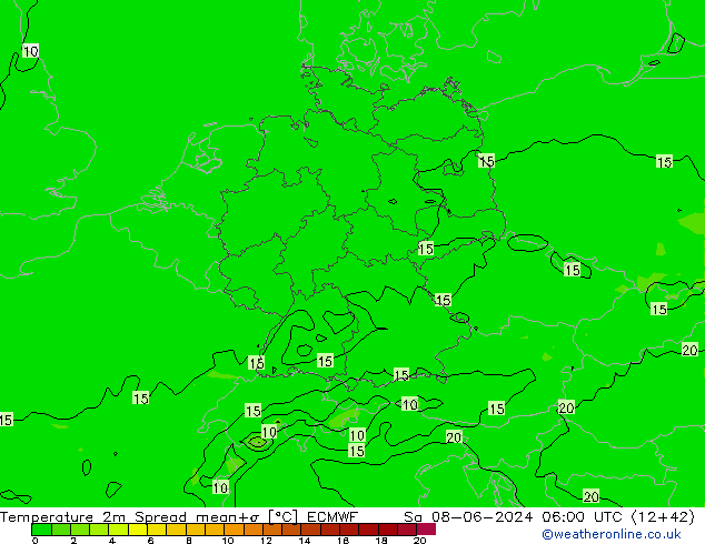 Temperature 2m Spread ECMWF So 08.06.2024 06 UTC