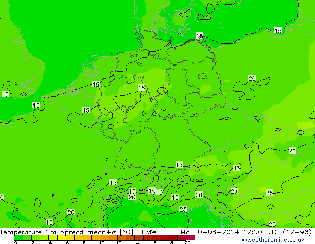 Sıcaklık Haritası 2m Spread ECMWF Pzt 10.06.2024 12 UTC