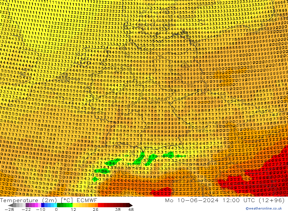 Sıcaklık Haritası (2m) ECMWF Pzt 10.06.2024 12 UTC