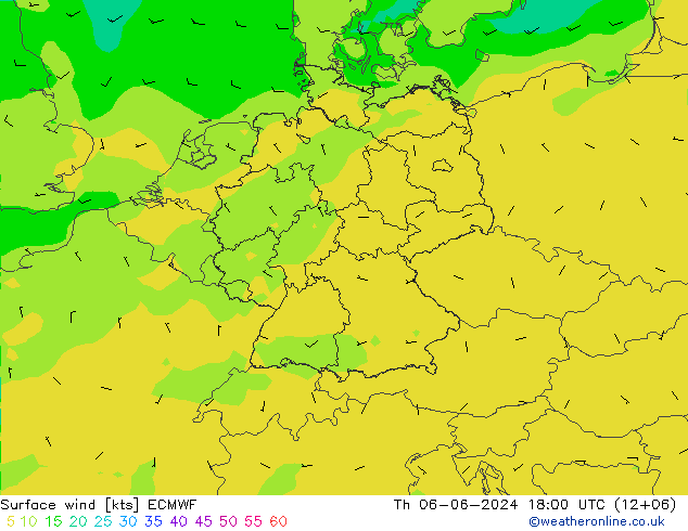 wiatr 10 m ECMWF czw. 06.06.2024 18 UTC