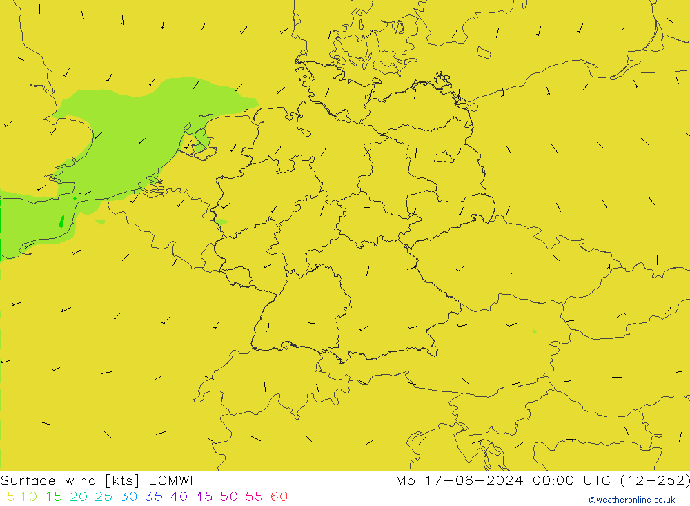 Rüzgar 10 m ECMWF Pzt 17.06.2024 00 UTC