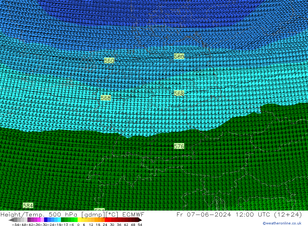 Height/Temp. 500 hPa ECMWF 星期五 07.06.2024 12 UTC