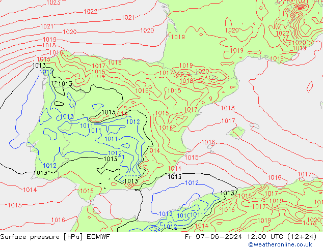 Surface pressure ECMWF Fr 07.06.2024 12 UTC