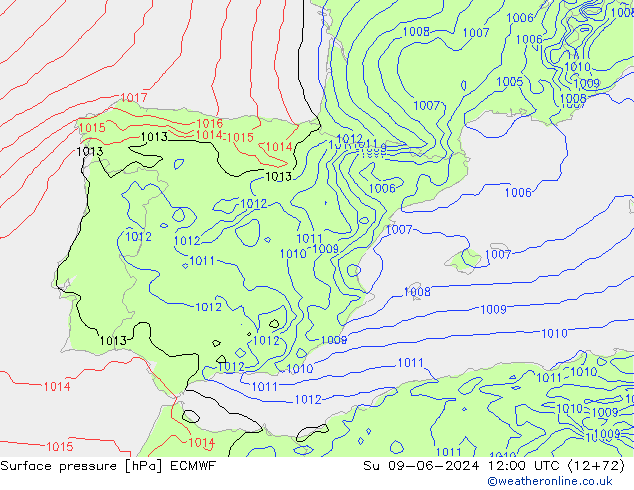 Surface pressure ECMWF Su 09.06.2024 12 UTC