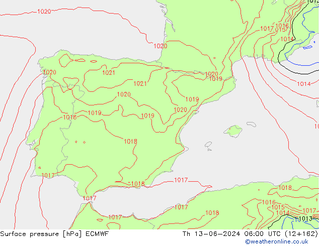 Pressione al suolo ECMWF gio 13.06.2024 06 UTC