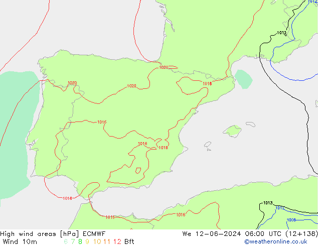 yüksek rüzgarlı alanlar ECMWF Çar 12.06.2024 06 UTC