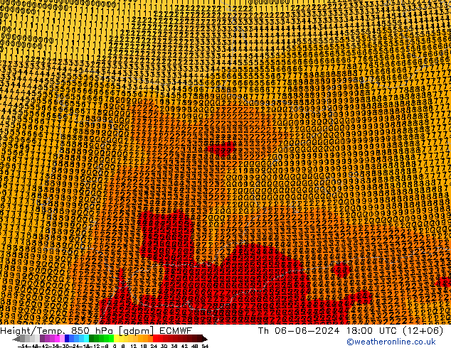 Height/Temp. 850 гПа ECMWF чт 06.06.2024 18 UTC