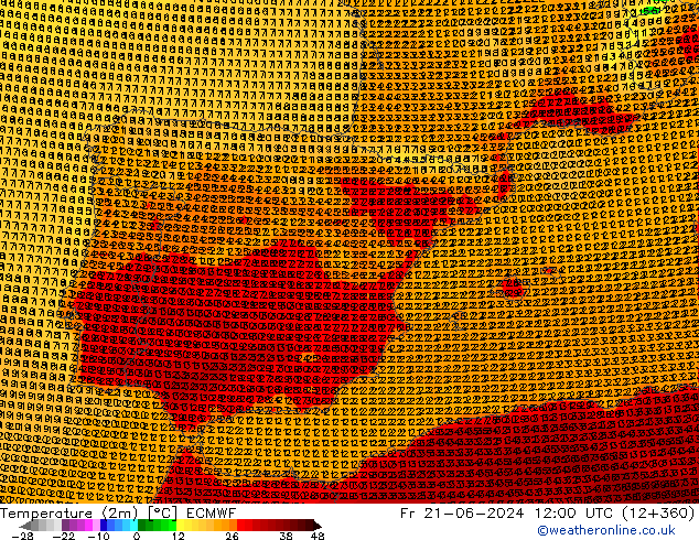 Temperatuurkaart (2m) ECMWF vr 21.06.2024 12 UTC