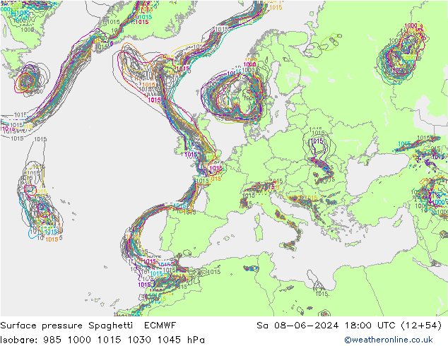 Luchtdruk op zeeniveau Spaghetti ECMWF za 08.06.2024 18 UTC