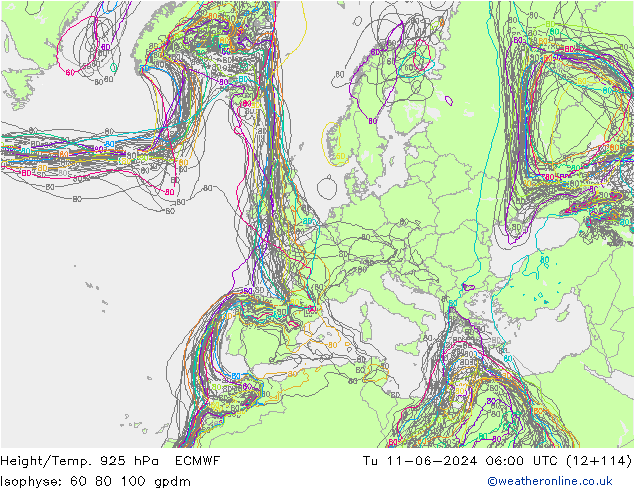 Height/Temp. 925 hPa ECMWF Út 11.06.2024 06 UTC