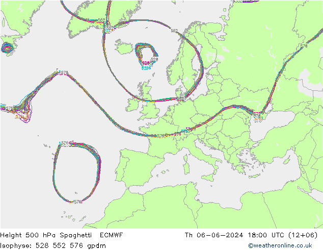 Hoogte 500 hPa Spaghetti ECMWF do 06.06.2024 18 UTC