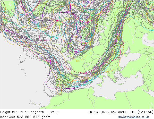 Hoogte 500 hPa Spaghetti ECMWF do 13.06.2024 00 UTC