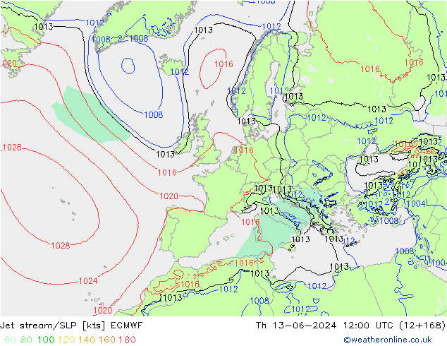 Corrente a getto ECMWF gio 13.06.2024 12 UTC