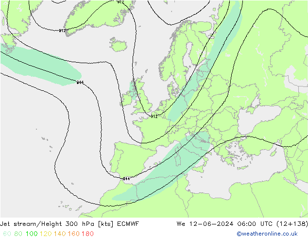 Jet stream/Height 300 hPa ECMWF We 12.06.2024 06 UTC