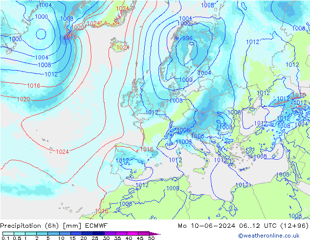 Precipitação (6h) ECMWF Seg 10.06.2024 12 UTC